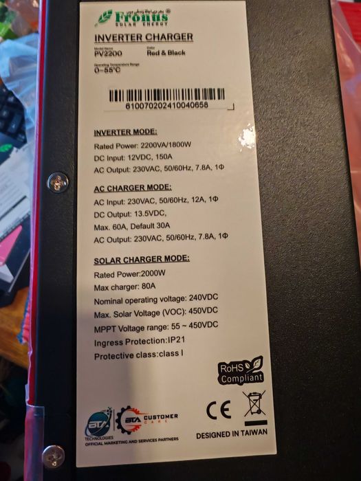 НАЛИЧИЕ Гибридный инвертор PowMR Fronus 12V-230V 1800W (пик 2200W)