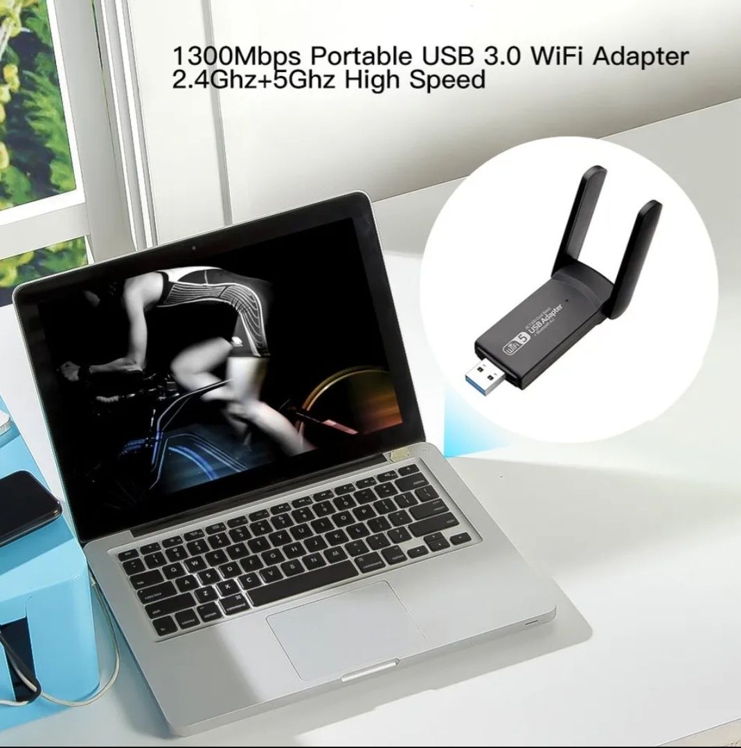 WiFi usb 3.0 адаптер 1300мбіт/с Bluetooth4.2 двоxдіапазонний 2.4/5Ghz.