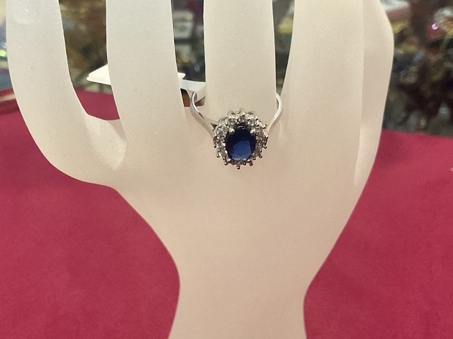 Anel prata 925 pedra azul T,17 mm