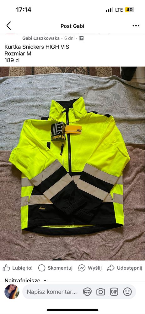 1509 Kurtka Odblaskowa Soft Shell Snickers żółta