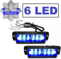 NOWA Stroboskop Lampa 6 LED 20W Blue Niebieska Policja Straż Karetka