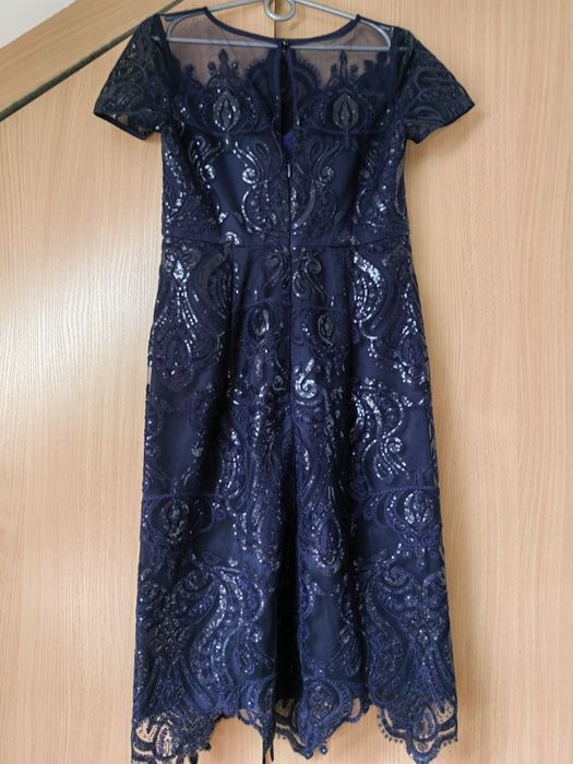 Suknia midi granatowa k.rękaw r.38"Chi Chi London"nowa.