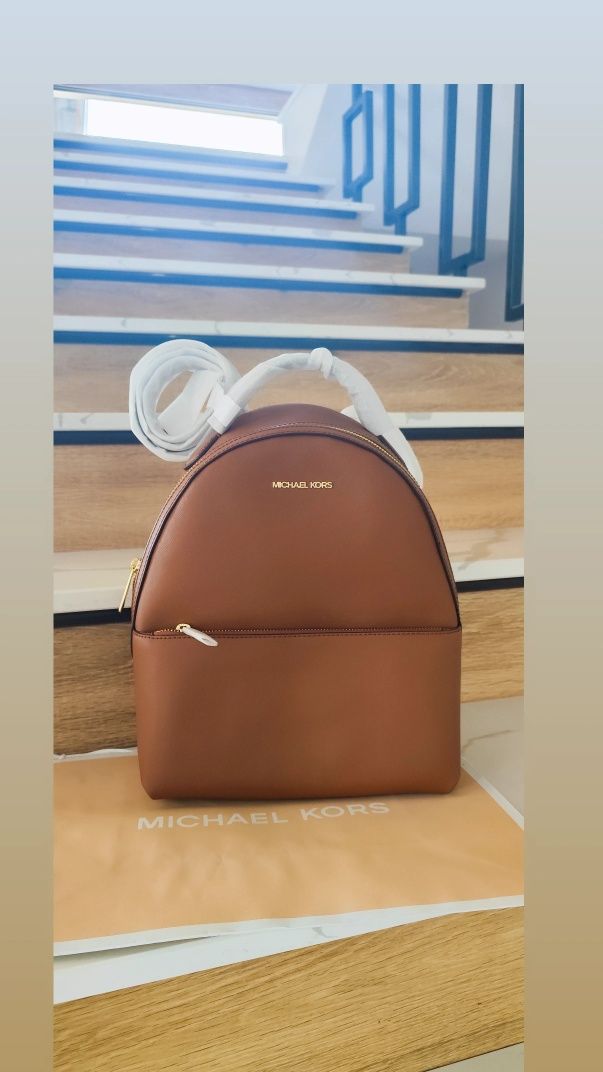 Brązowy plecak Michael Kors Sheila camel złoto
