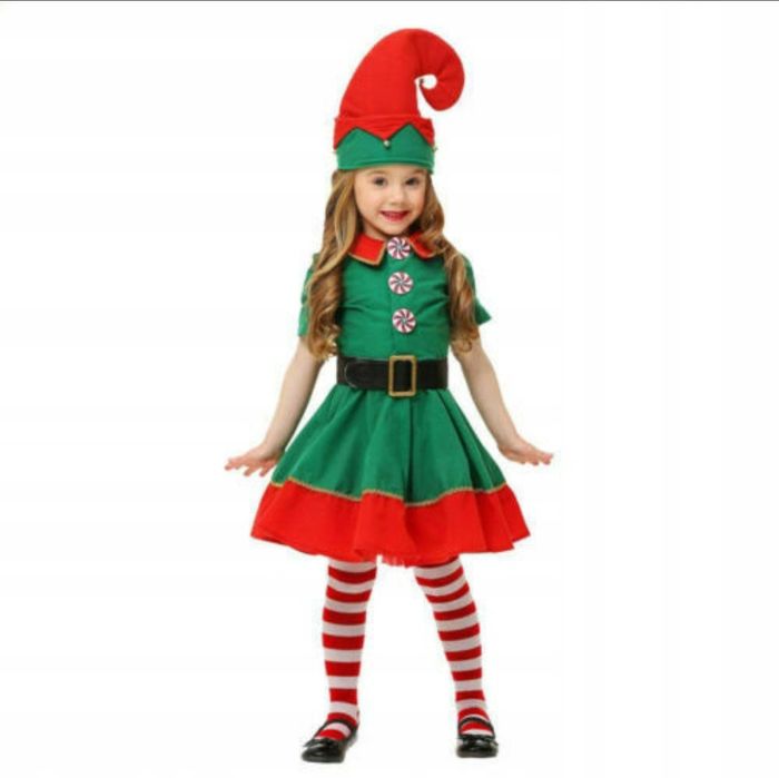 Nowy kostium świąteczny ELF dla dziewczynki zielony, rozmiar 100 cm