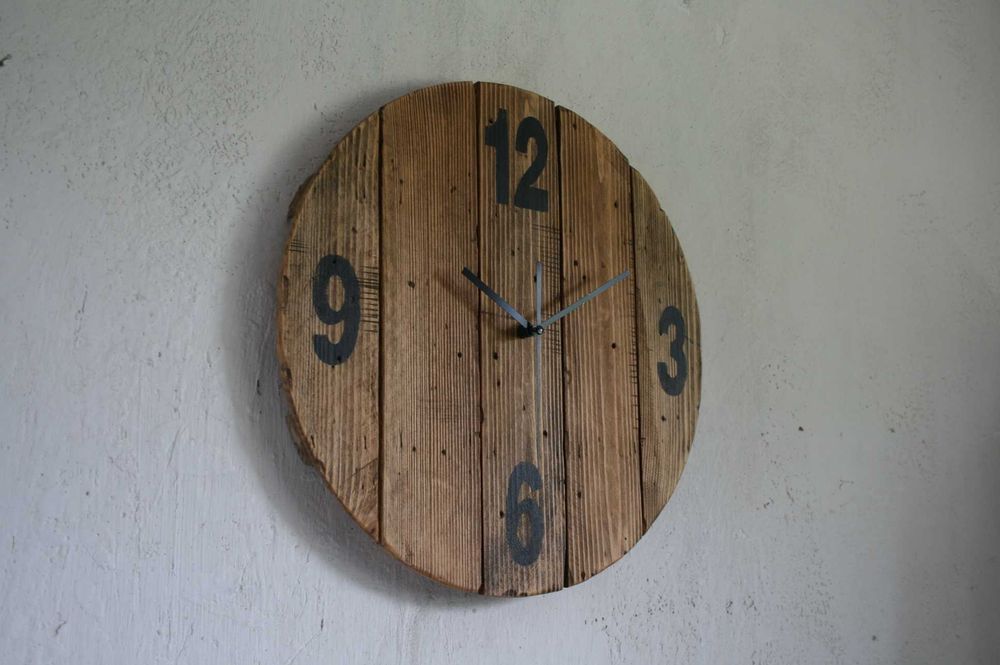 Zegar ścienny drewniany rustykalny boho loft rękodzieło