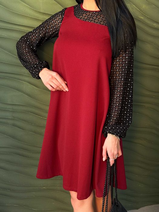 Вечірня сукня трапеція з прозорими рукавами "Sofira", 42-56 р., 3 кол.