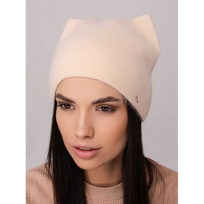 Жіноча ангорова шапка-біні з вушками | Доставка по Україні
