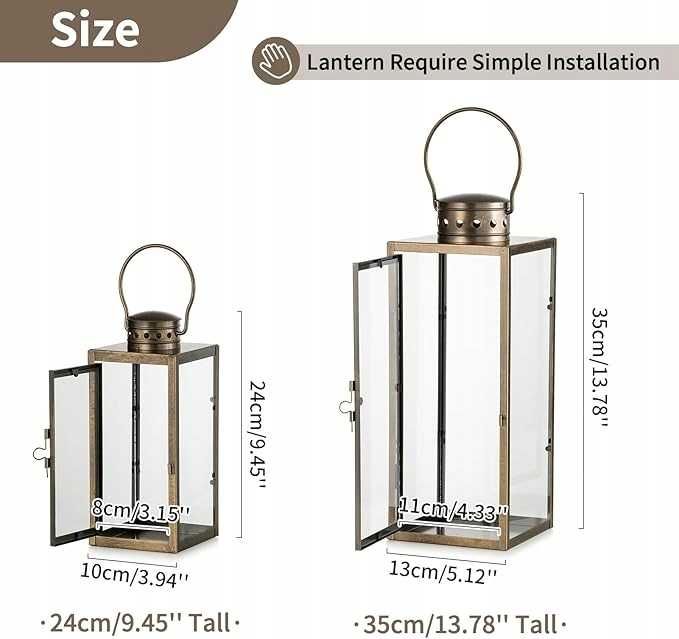 2x NUPTIO Latarnie na świece latarnia 24cm 35cm  lampion zbite szybki
