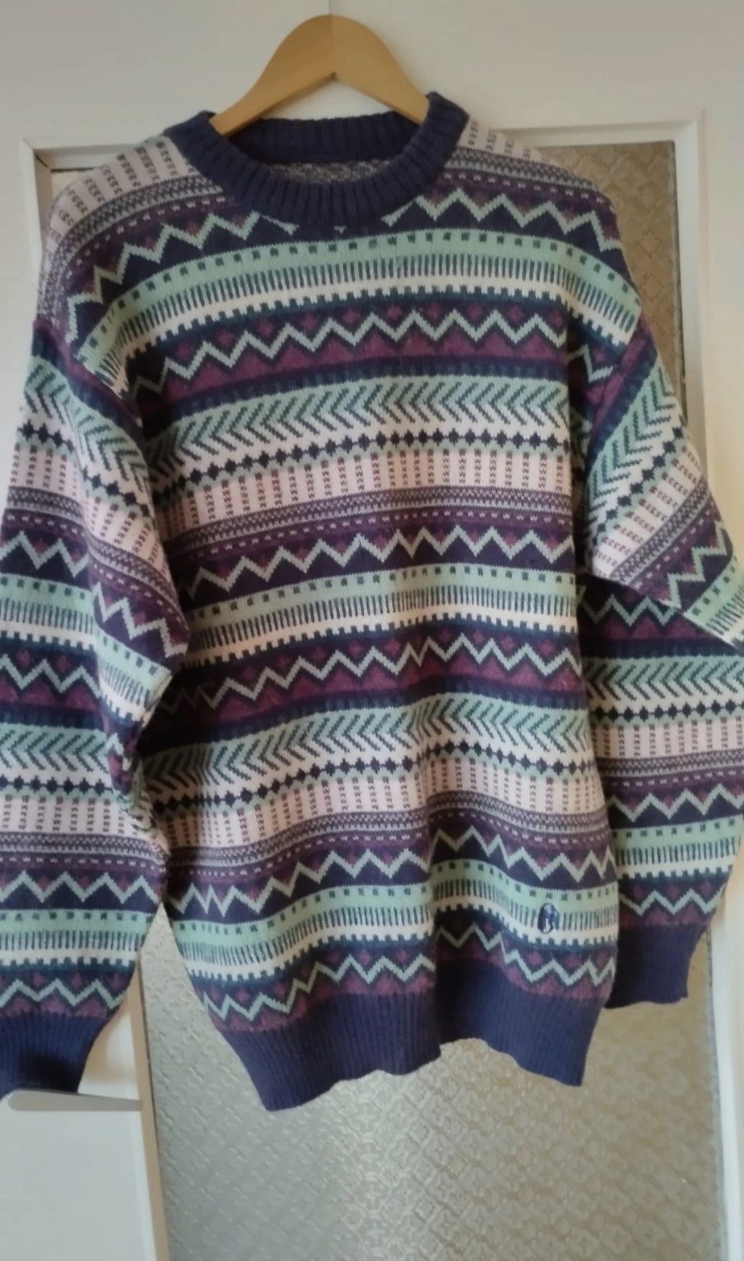 Męski sweter XL alpaka 63% premium kolorowy wełniany fioletowy włosk