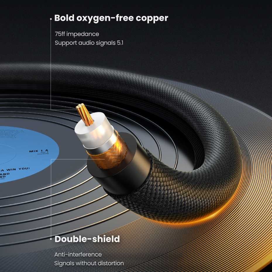 Коаксіальний аудіо кабель RCA на RCA аудио Coaxial PRO S/PDIF UGREEN