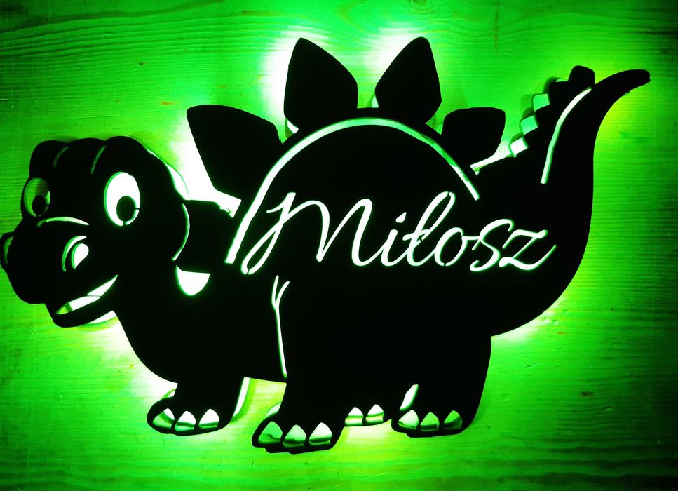 Lampka nocna LED, drewniana, imienna, dinozaur 6 frontów