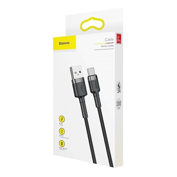 Kabel Baseus Cafule USB-A / USB-C QC 3.0/3A 1 m - czarno-szary