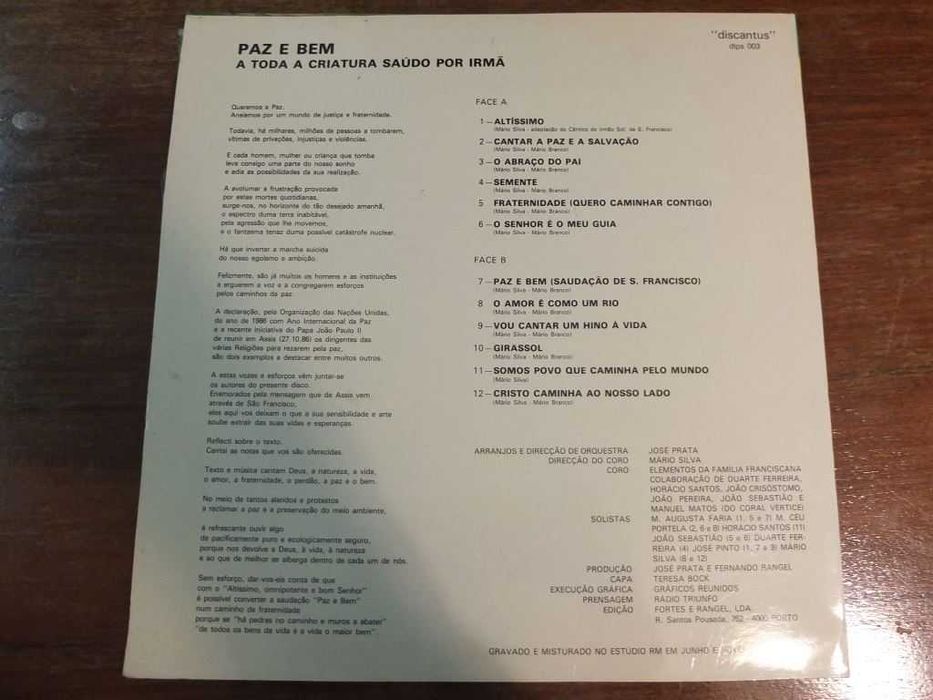 Mário Silva - Paz E Bem, A Toda A Criatura Saúdo Por Irmã (LP vinil)