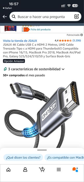 Cabo USB-C a HDMI 2 metros