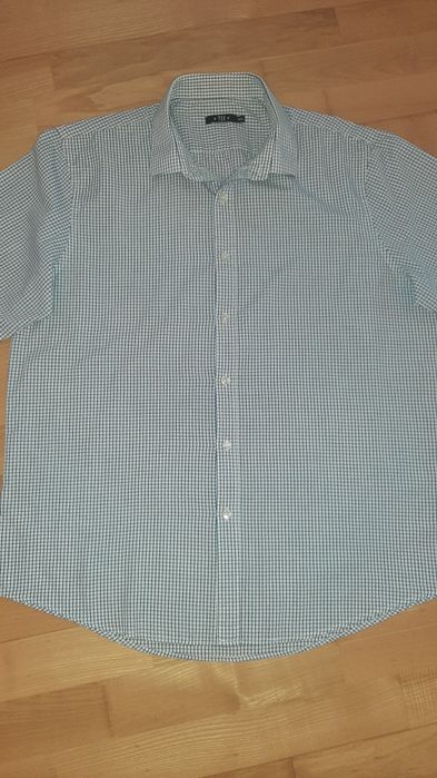 Koszula meska biała w niebieska krate 43/44 xl bawelna