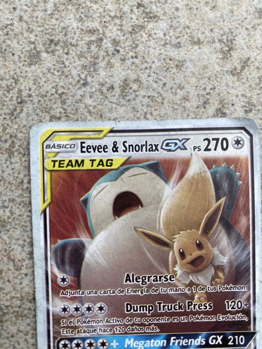 carta pokemon -evee & snorlax GX