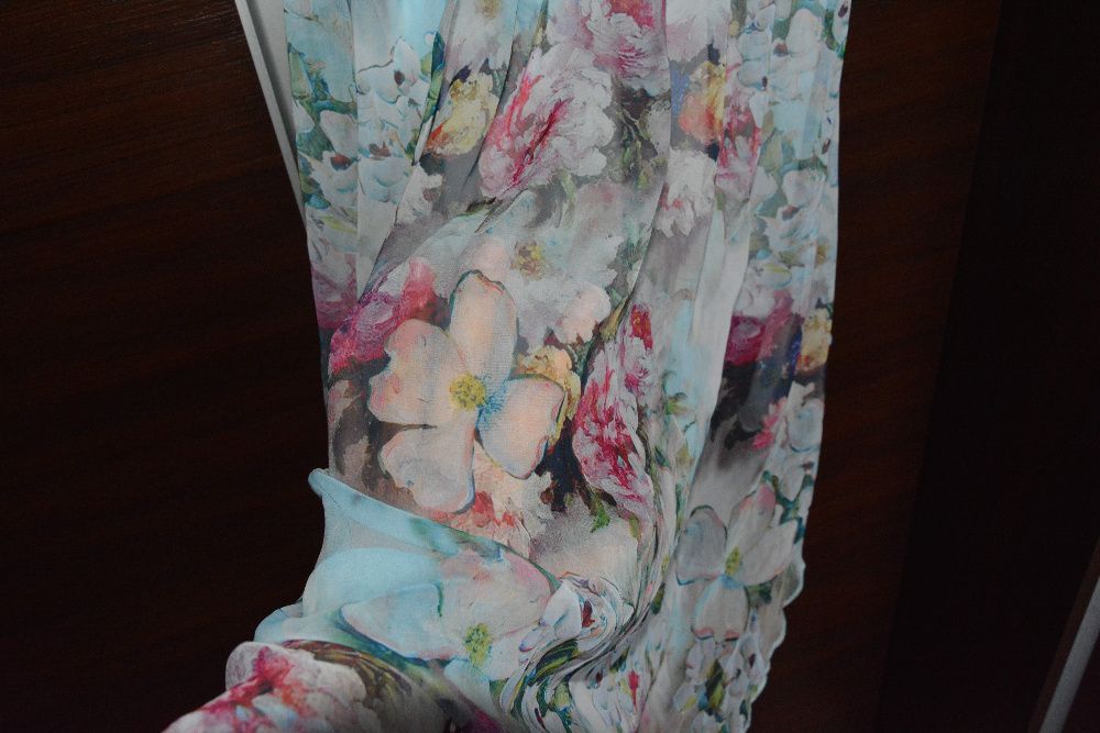 Nowa elegancka asymetryczna sukienka w kwiaty szyfonowa wesele
