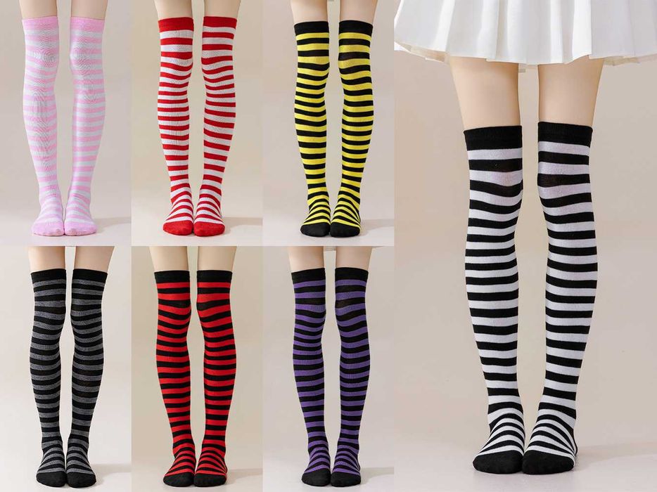 Набір мітенки і гольфи смугасті бавовняні чорно-фіолетові гетри білі