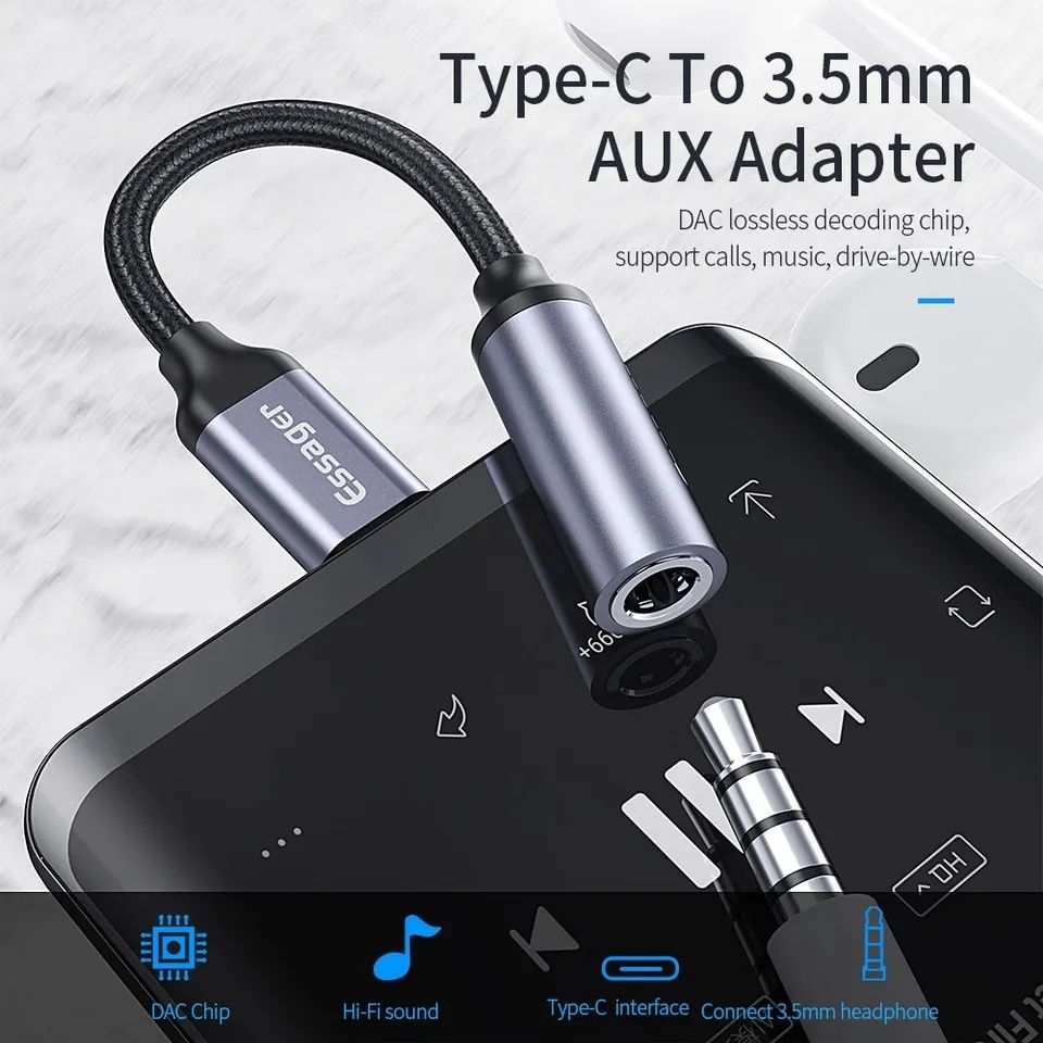 :Nowy Adapter ESSAGER do słuchawek mini Jack 3,5mm USB typ C! Mocny!