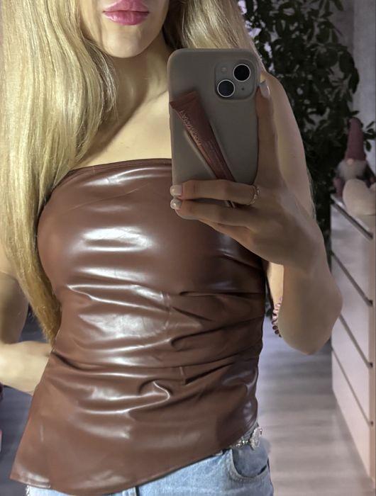 Коричневий бордо шкіряний топ хс С М розмір