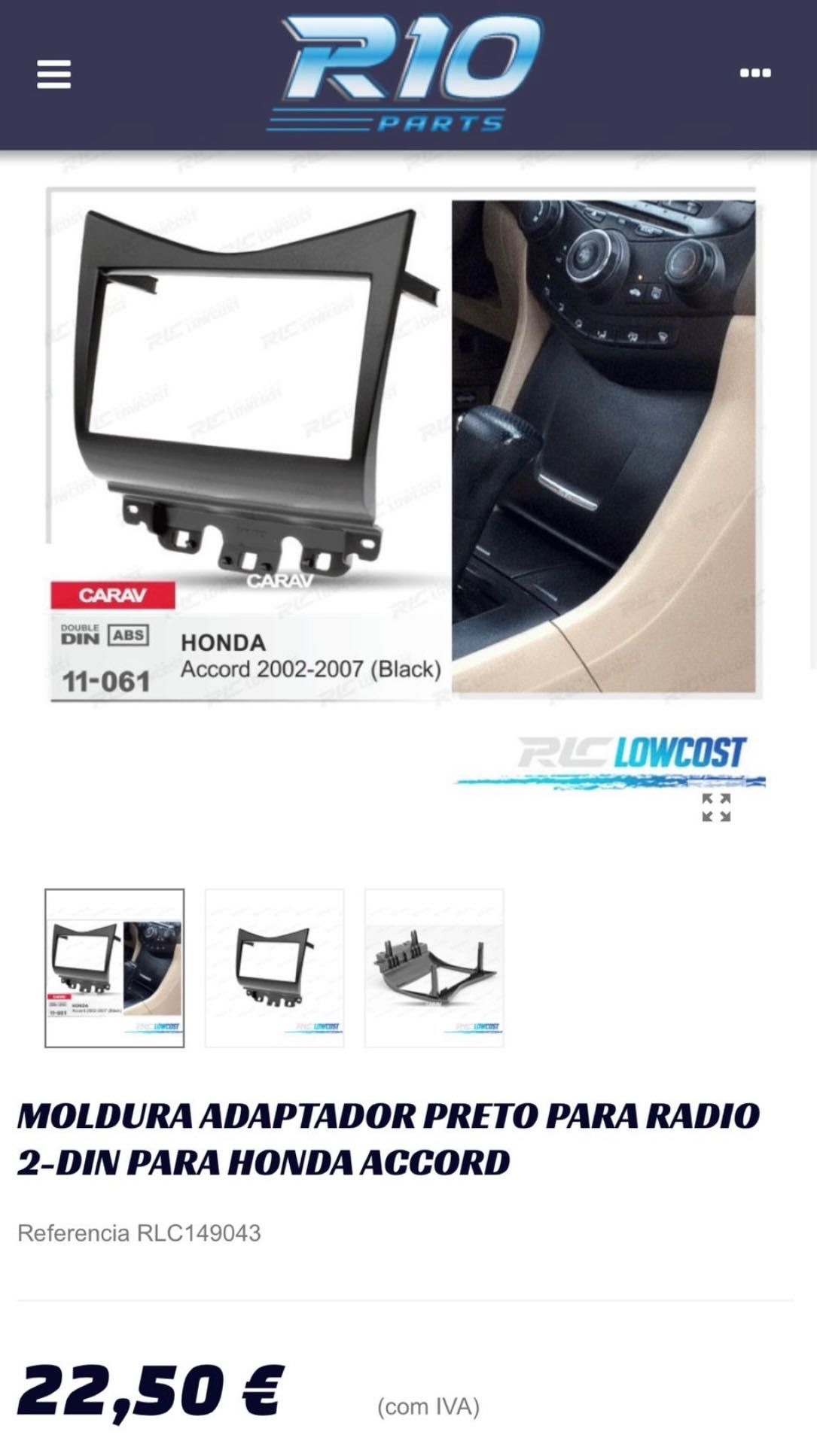 Moldura adaptador preto para rádio
2-din para honda accord