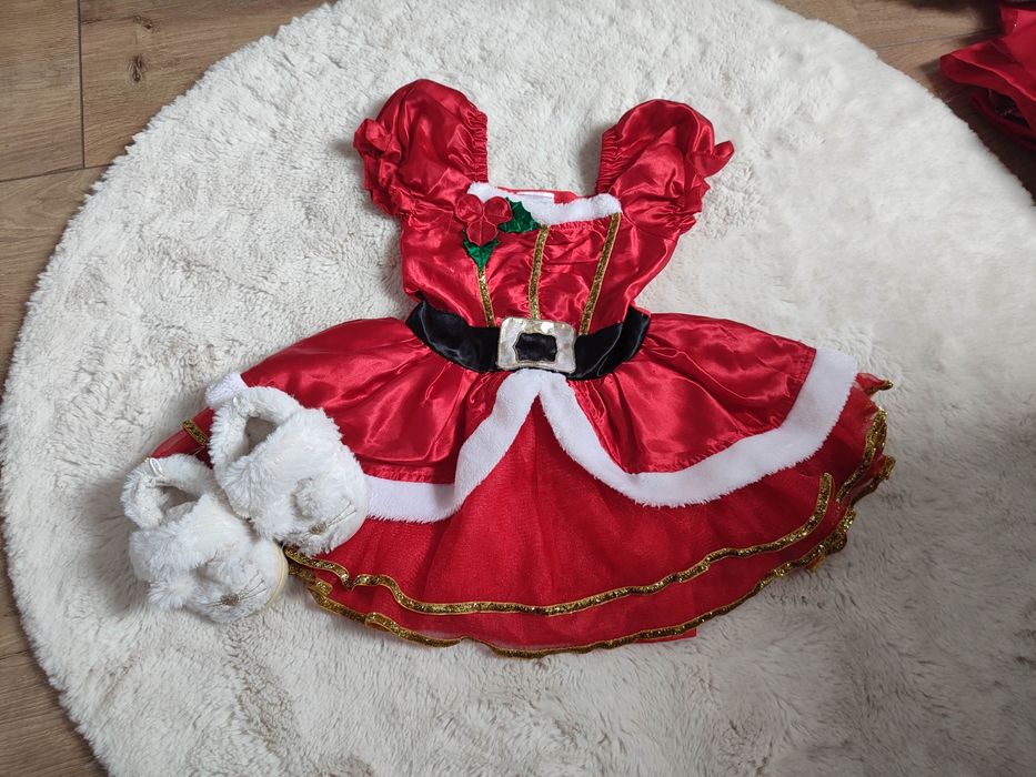 Sukienka świąteczna Mikołajki Zestaw Elf + Butki misiowe 86 92