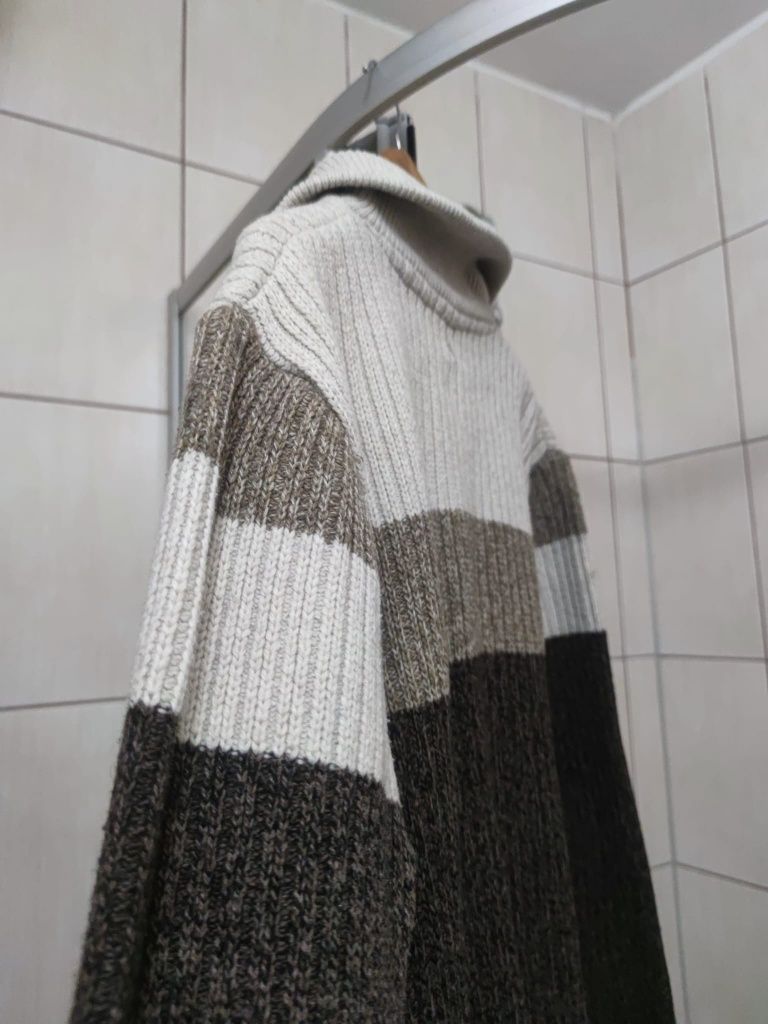 Sweter klasyczny XL męski sweterek old money dagger brązowy kremowy ja