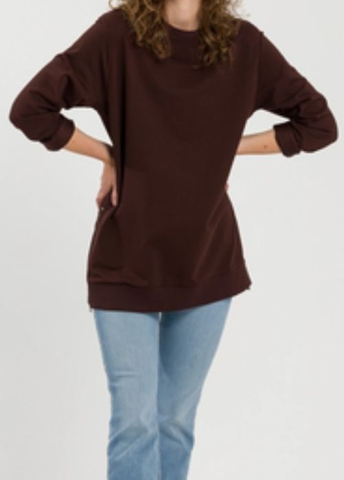 Bluza Crossjeans XS S brązowa czekoladowa bawelna dłuższa trend sporto