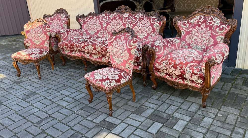 Włoski komplet wypoczynkowy-sofa dwa fotele dwa krzesła