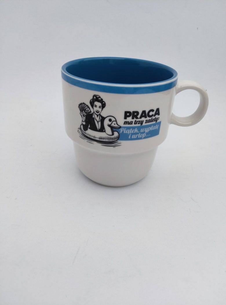 Kubek ceramiczny w stylu PRL praca ma trzy zalety 460 ml