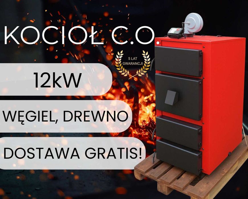 Kotły Kocioł 12kW na Drewno Węgiel - PRODUCENT Piec Zasypowy do 130m2