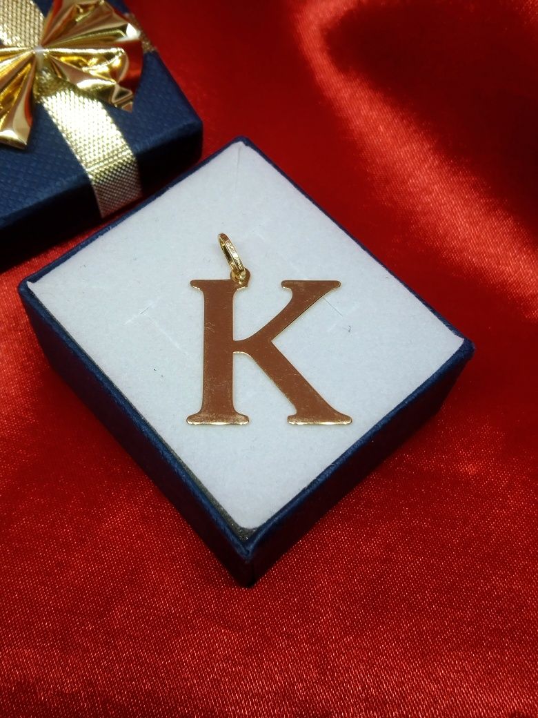 Złoty wisiorek literka K, złoto 585 (294)
