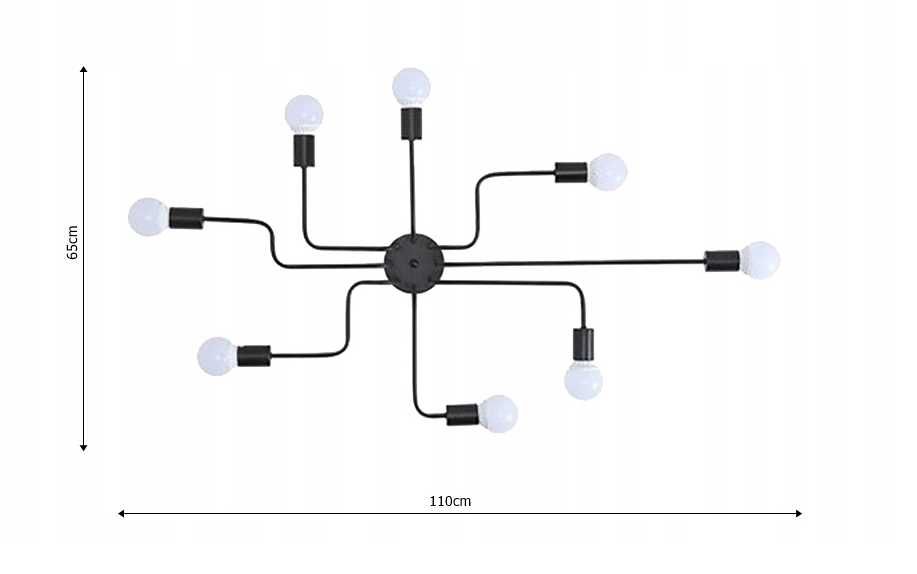 Lampa sufitowa wisząca, Żyrandol Industrialny, LOFT-czarna, 8-ramienna