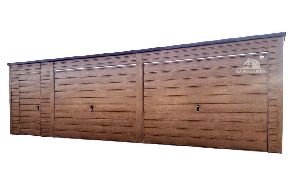 GARAŻ BLASZANY 8m x 6m 2x Brama Uchylna Drzwi Drewnopodobny 8X6 GB284