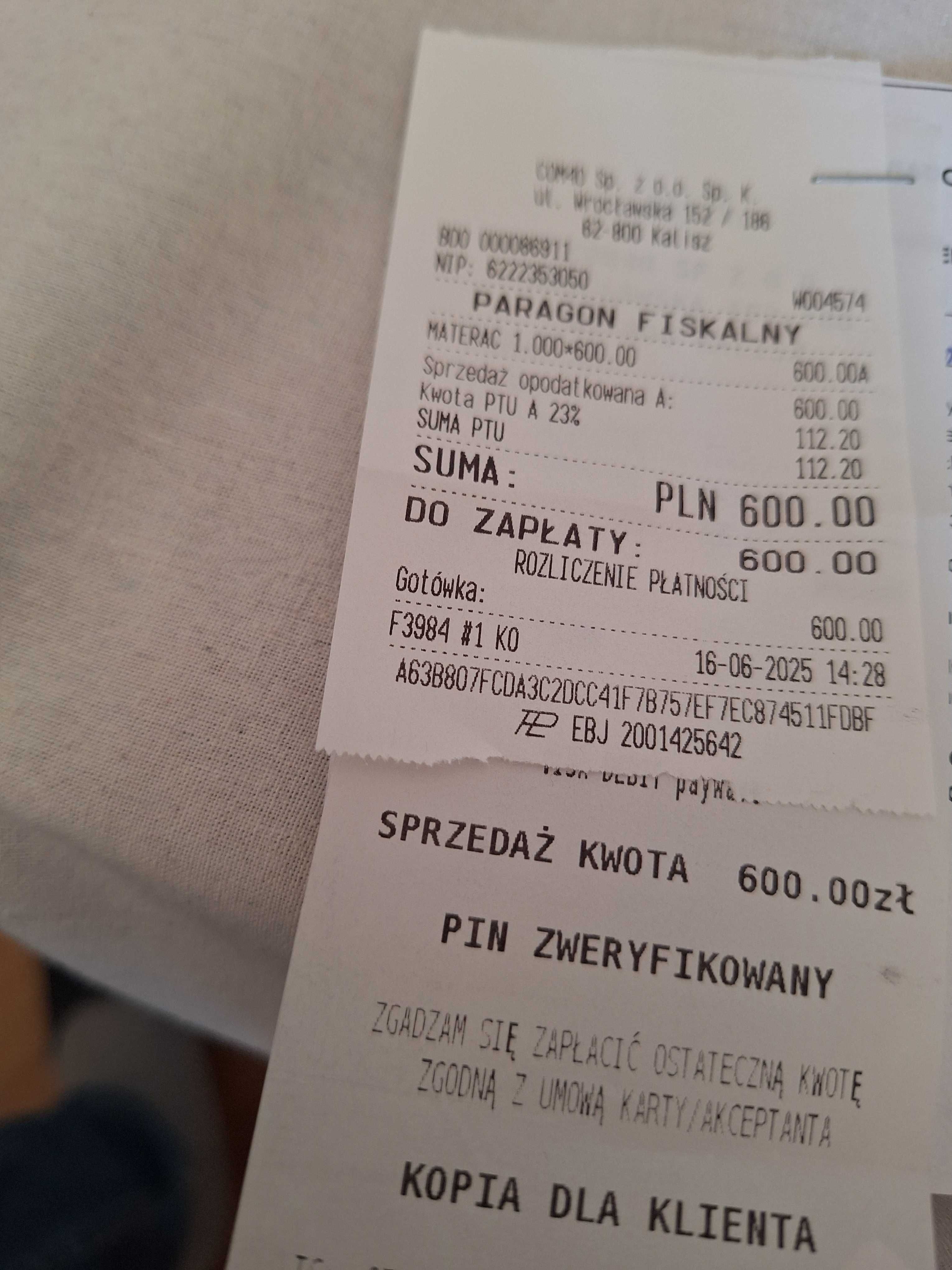 Materac nowy twardy