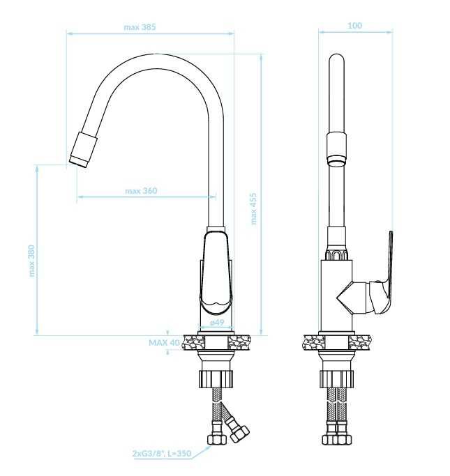 Bateria zlewozmywakowa stojąca z elastyczną wylewką kolor czarna