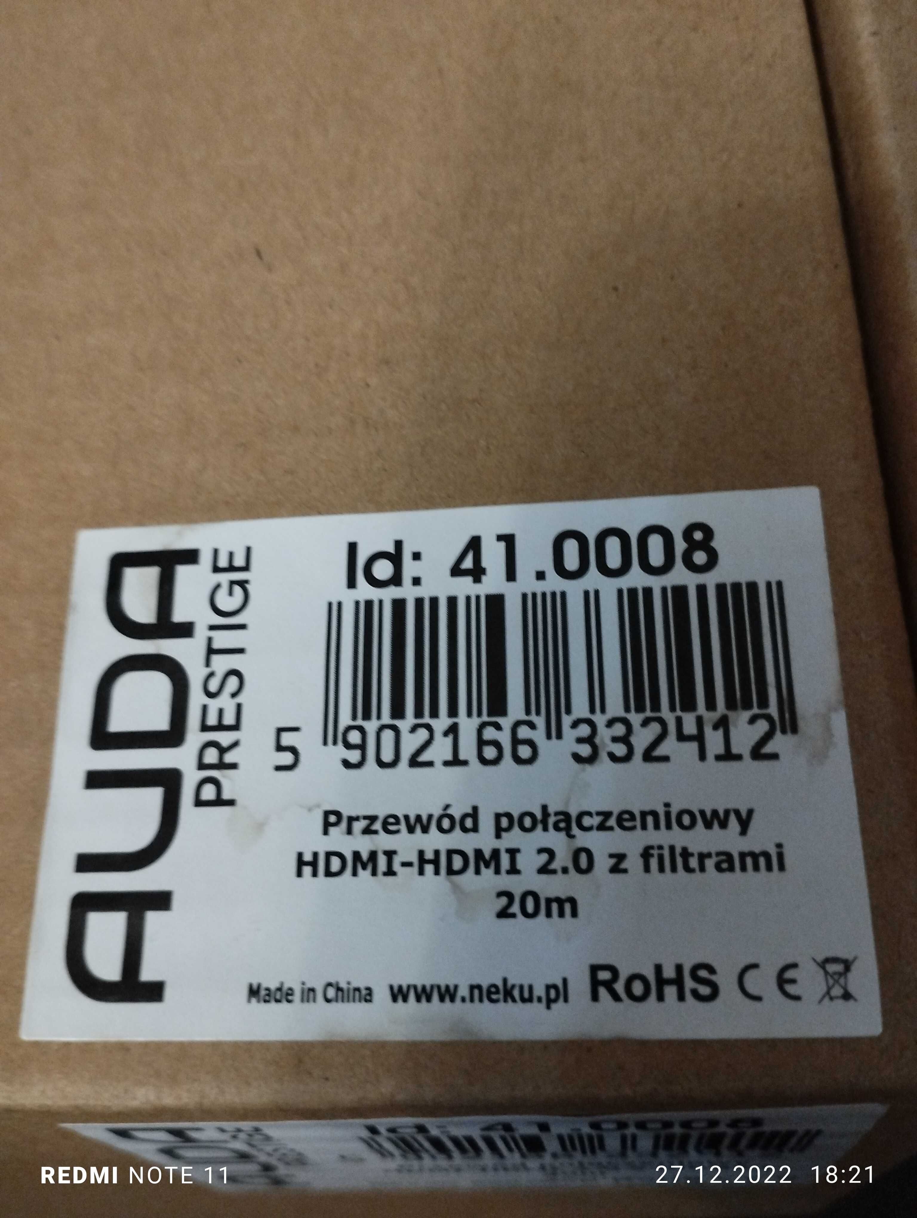 Przewód połączeniowy hdmi-hdmi 2.0 z filtrami 20m.