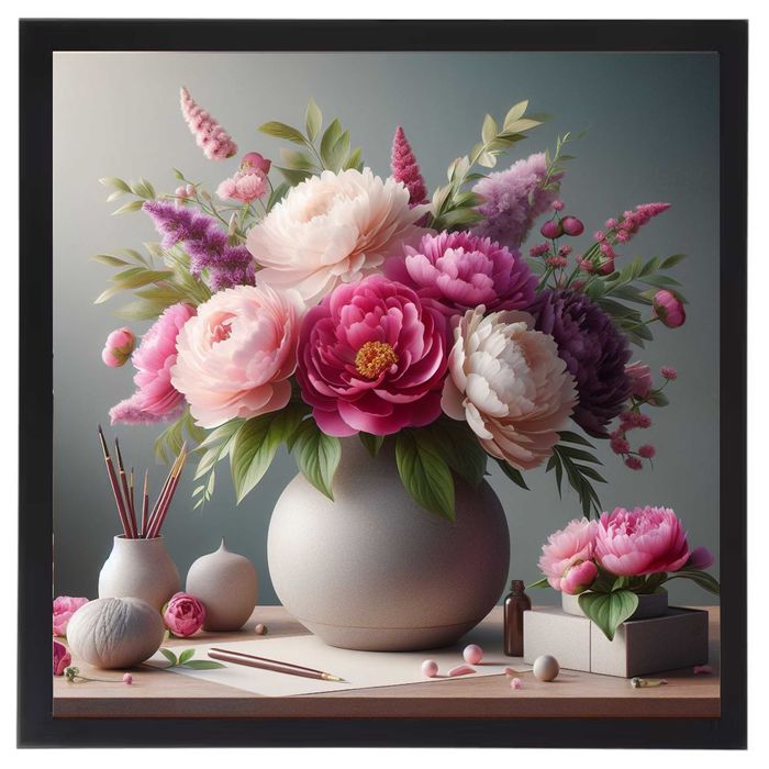 Unikalny obraz "Piwonie w wazonie" wymiar 30x30 cm w solidnej ramie