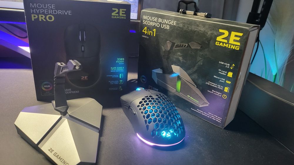 Мышь 2E Gaming HyperDrive Pro RGB USB Black + хаб,тримач провода,картр