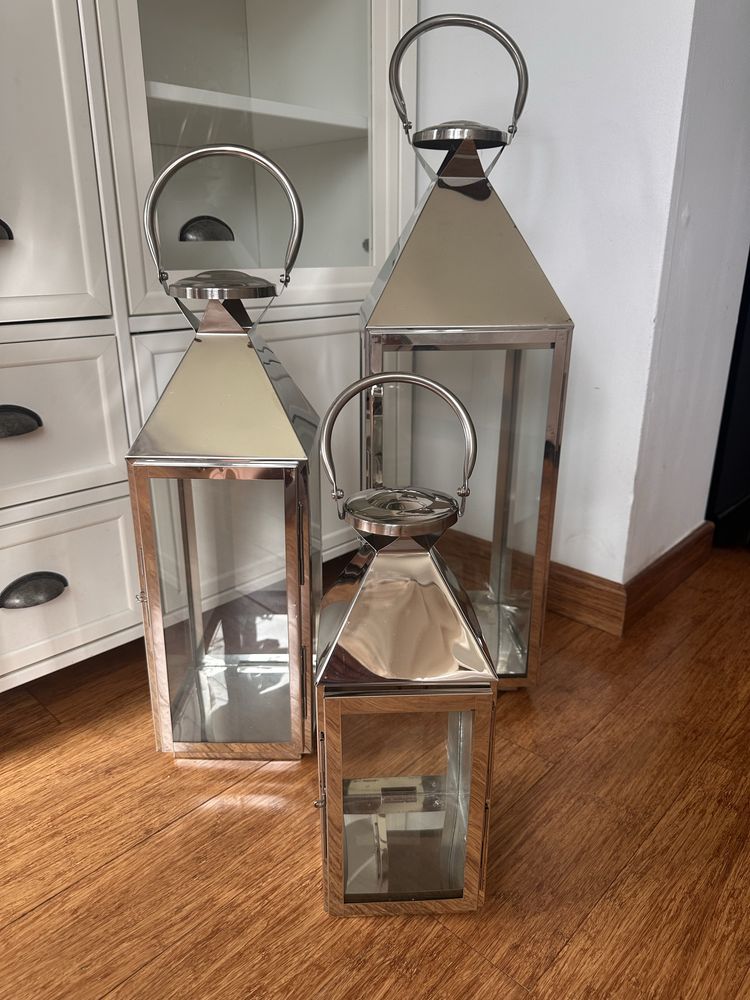 Zestaw 3 eleganckich srebrnych lampionów Home&You