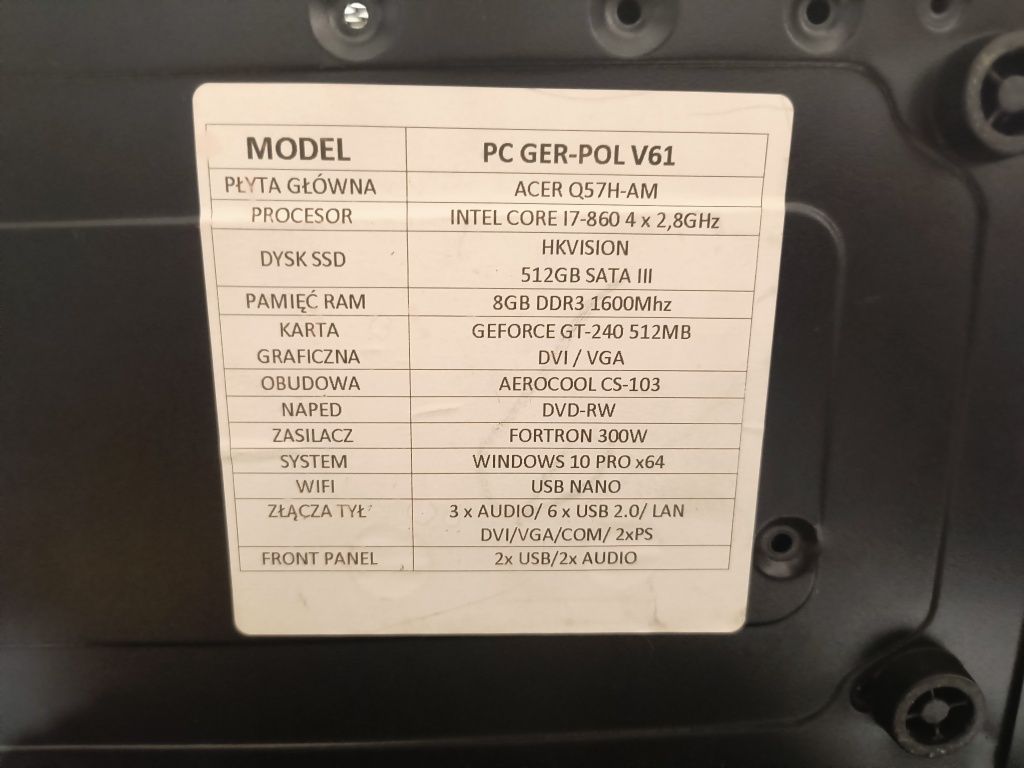 Komputer stacjonarny i7 8gb ram SSD windows 10
