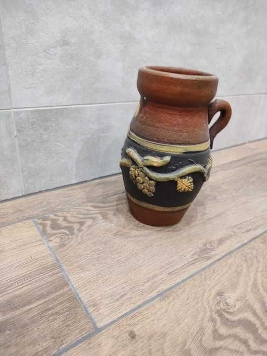 Dzbanek wazon gliniany z uchem retro vintage prl