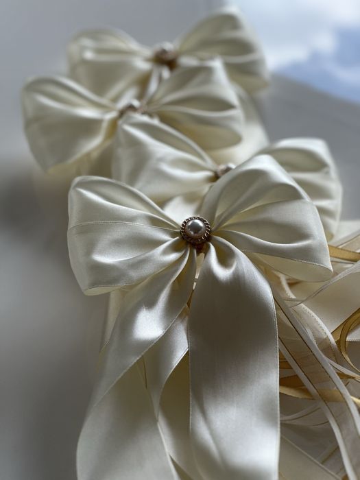 Kokardy ślubne na auto Na samochód Klamki Ecru 4 sztuki