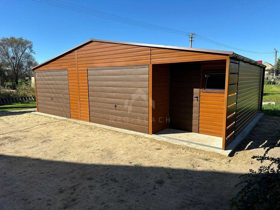 Garaż Blaszany 10X6M + Wnęka 2X1M2X Brama Uchyl Drzwi Okno Rynny Nb286