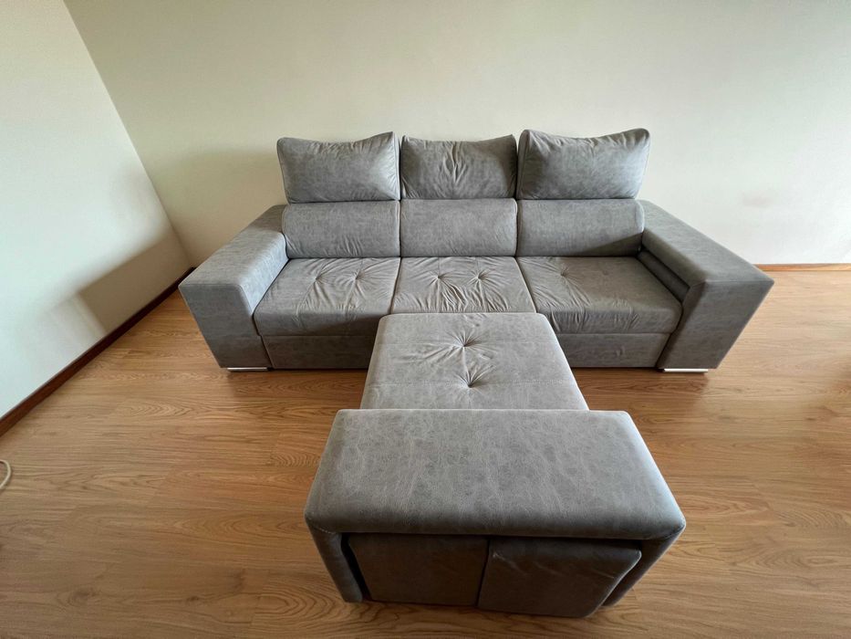 Sofá Chaise Long Reversível c/Cama Magia + 4 puffs NEGOCIÁVEL