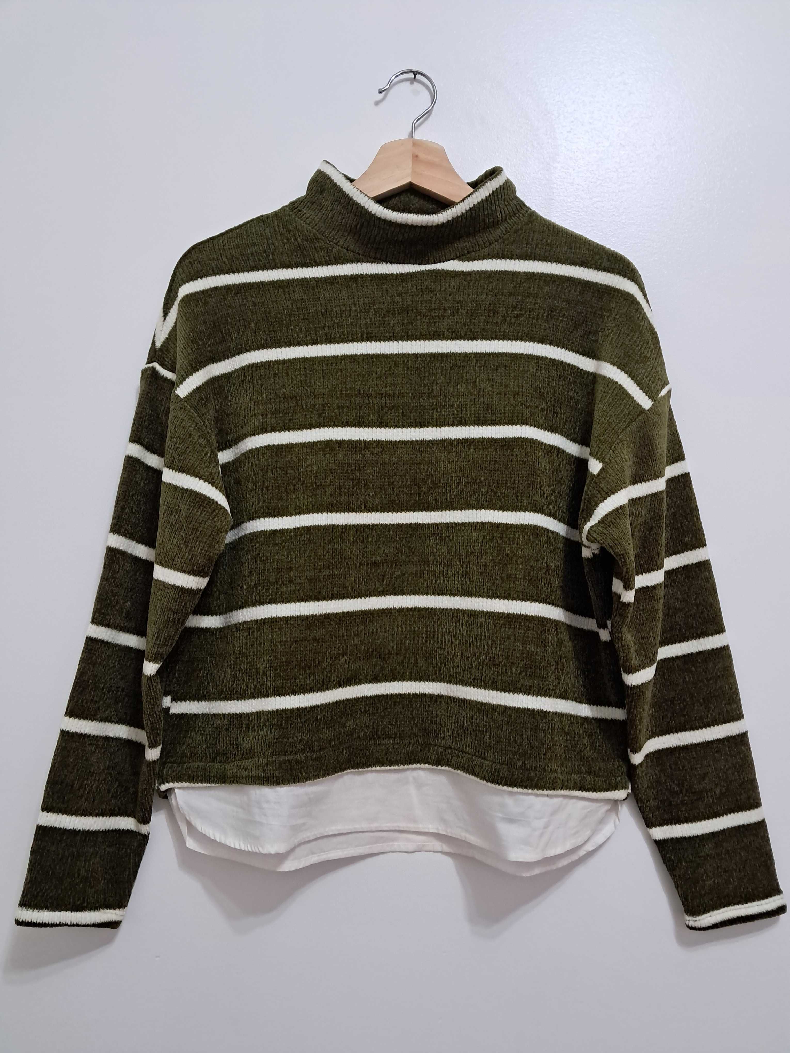 Camisola de malha verde/riscas brancas tam. S Springfield