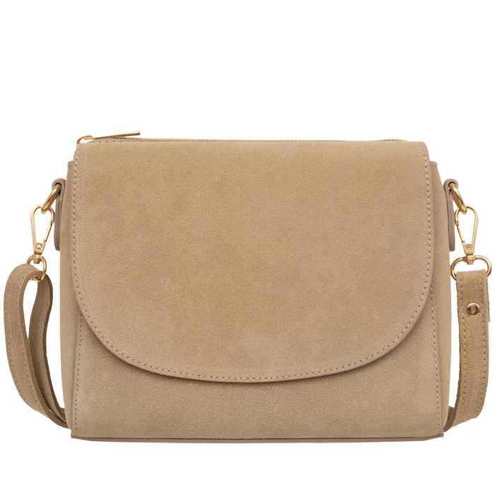 VERA PELLE torebka damska zamszowa listonoszka z paskiem V693 beżowa