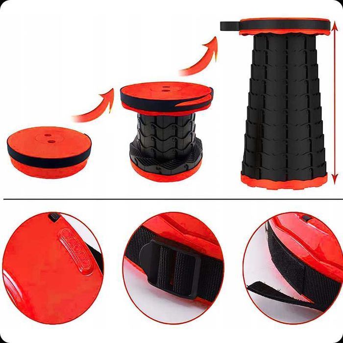 Taboret stolik okrągły rozkładany Sahido FOLD-UP STOOL RED