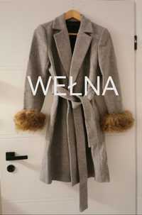 Piękny szary płaszcz Zara wełna premium nowy S piękna faktura płaszcza