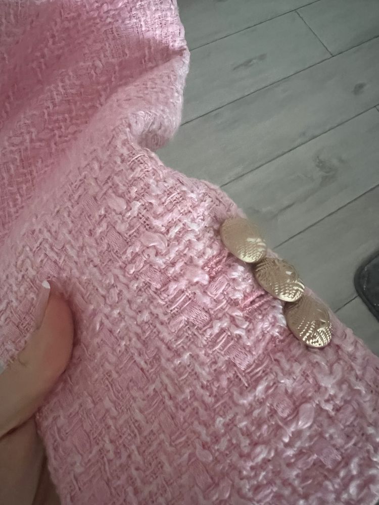 Komplet marynarka garnitur różowy xs pióra unikat